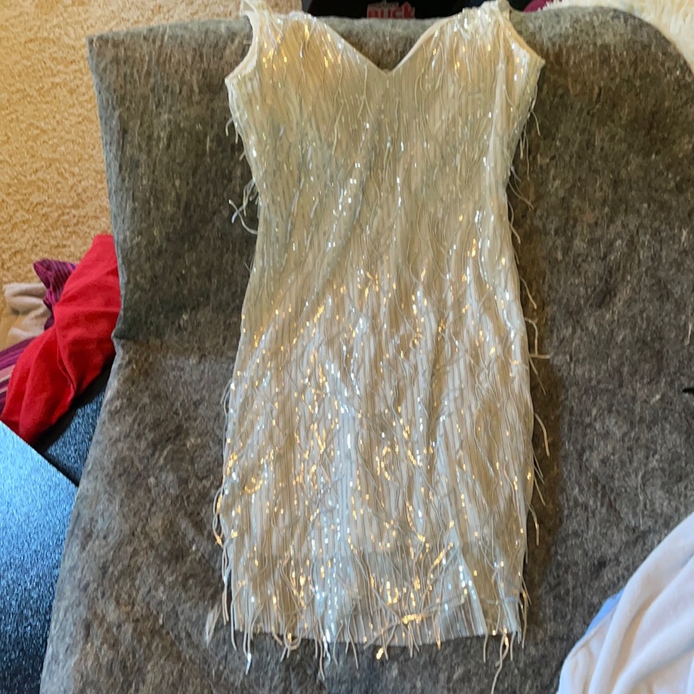 White cocktail party club dress silver sequins